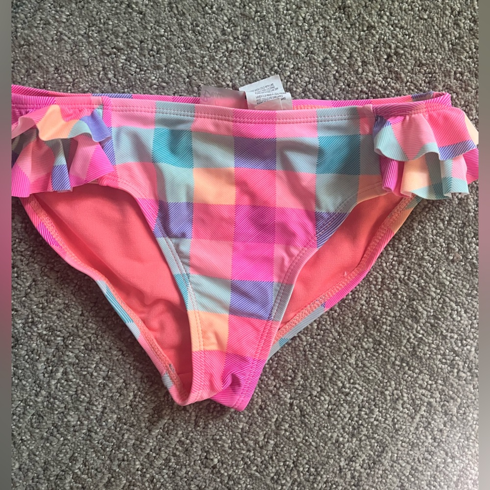 NWOT New Angel Beach Colorful Checkered Girls Ruffle Bikini Bottom Size 12